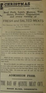 Advertisement for the Bay of Quinte Meat Company, 1892