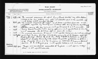 War diary entry for John Henry Maracle's death