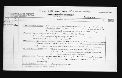 50th Battalion war diary for February 3rd 1917