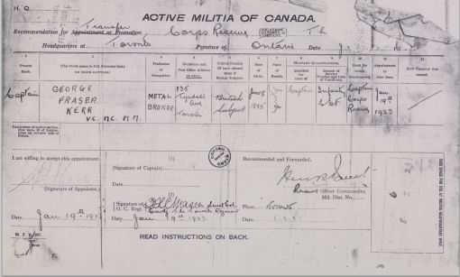 George Fraser Kerr militia appointment