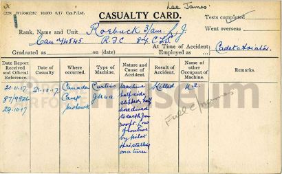 RFC casualty card for Lee James Roebuck