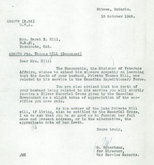 Letter of sympathy on death of Thomas Hill