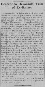 Deseronto Town Council demands trial of ex-Kaiser