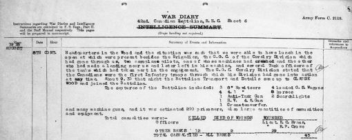 42nd Battalion war diary, 8th Aug 1918 p.3