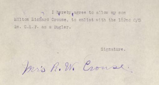 Milton Richard Crouse note from mother