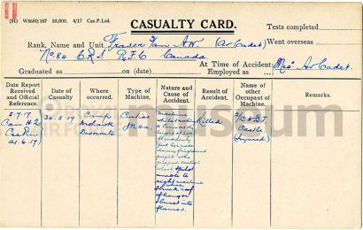 Allan Walton Fraser RFC casualty card
