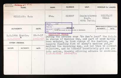 Military Medal citation for George Albert Williams