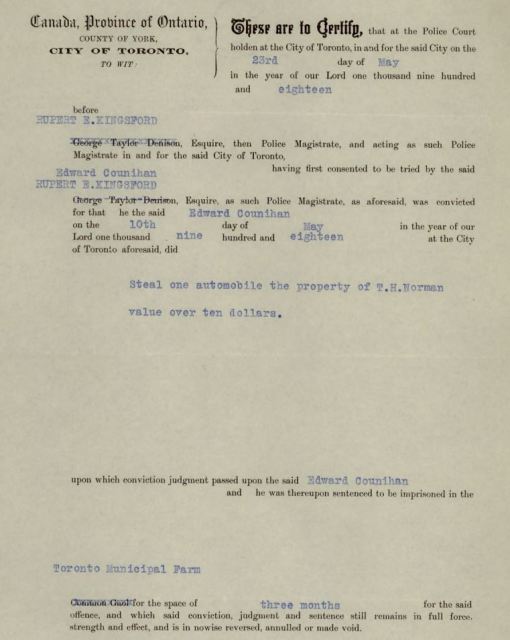 Edward Counihan conviction for car theft