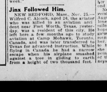 Tulsa Daily World report on Wilfred C. Alcock's death