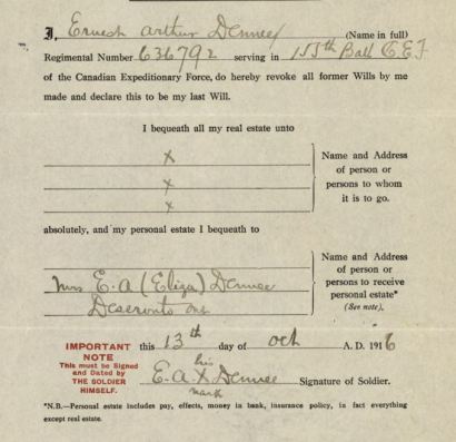 Ernest Arthur Denee's will