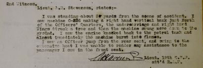 Lieutenant Stevenson's evidence re Coleridge crash