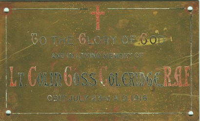 Lt Coleridge plaque