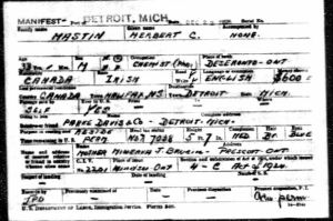 Emigration of Clayton Herbert Mastin