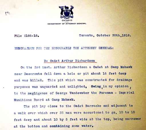 Detail of Attorney General's 1918 file RG 4-32/2186 at the Archives of Ontario